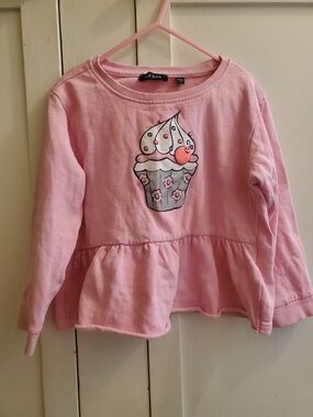 Girls Pink Cupcake Peplum Hoodie-Style Sweatshirt